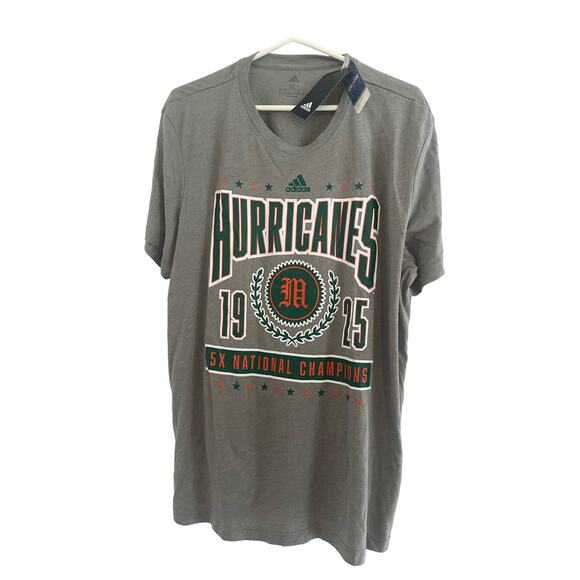 adidas Heathered Charcoal Miami Hurricanes 5X National Champs Tri-Blend Sz XL - Picture 8 of 8